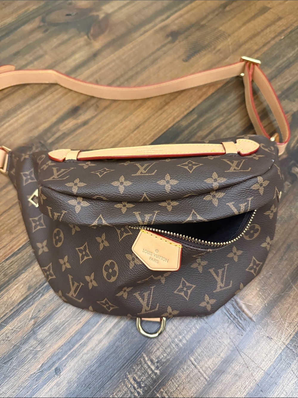 Brown Monogram Canvas Crossbody Belt Bag with Vachetta Trim